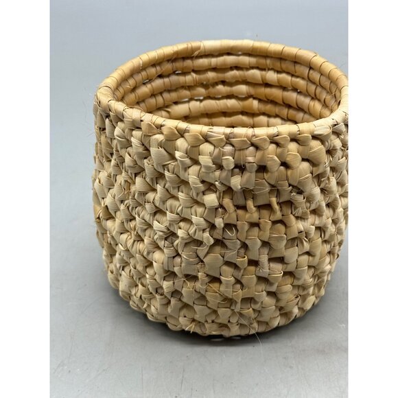 Handwoven Natural Straw Basket Planter 5"Hx4"D Used READ - Picture 3 of 5